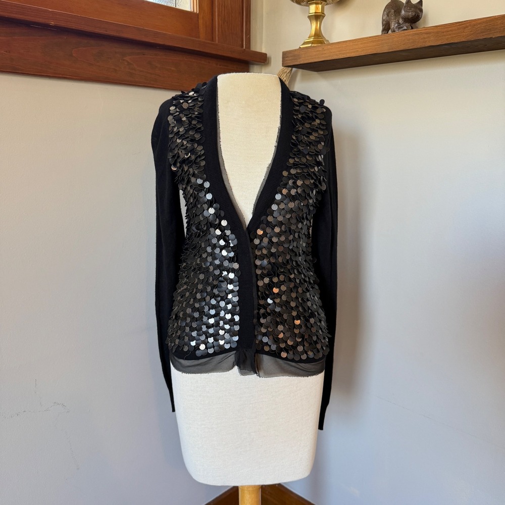 LINE Black Sequin‎ Embellished Cardigan Sweater Women S